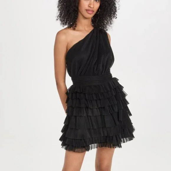 Endless Rose One Shoulder Tiered Tulle Mini Dress Black Size XS - Picture 1 of 6